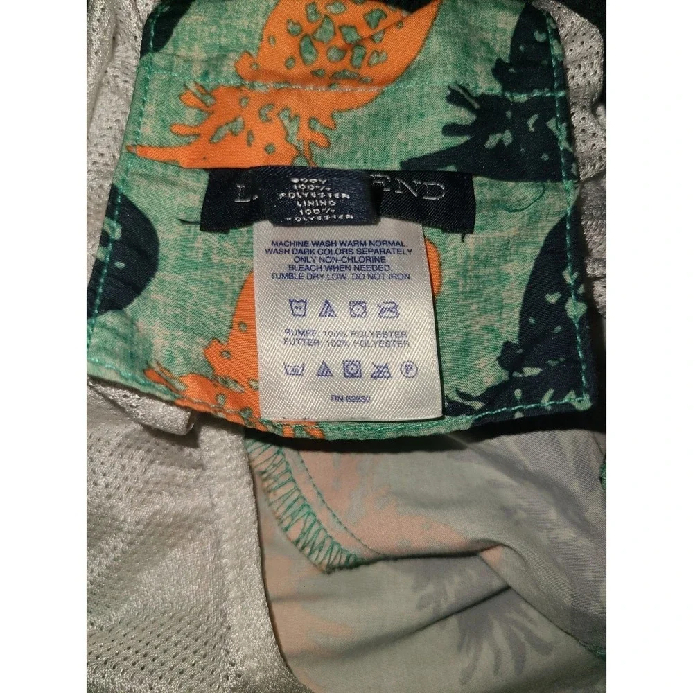 Lands End Swim Trunks Large 36-38 Green Pineapple Print Drawstring Mesh Lined